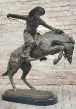 Vintage Frederic Remington Statue Horse Bronco Buster Bronze Marble Cowboy