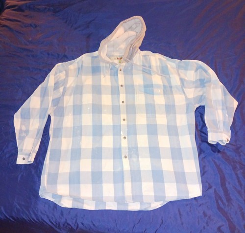 Vintage Anchor Blue WKWR Flannel Hoodie Shirt XL Mens Blue White Grey Plaid - Picture 2 of 18