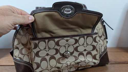 VTG Y2K Coach Hampton F18977 Signature Turnlock Shoulder Handbag Tan Canvas - Picture 5 of 11