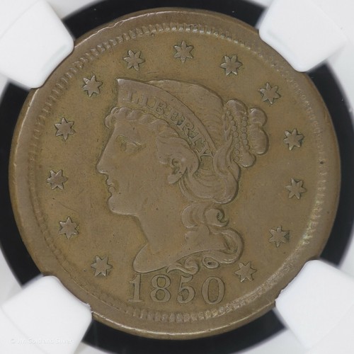 1850 1c Braided Hair Large Cent NGC AU 53 BN | Maumee Valley Collection - Picture 3 of 4