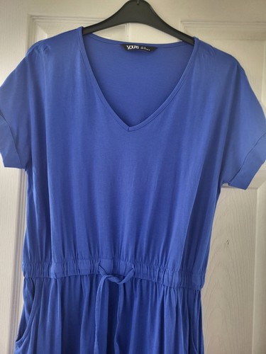 YOURS Size 18 Long Blue Maxi T-Shirt Summer Dress with Pockets & Tie Waist - Picture 4 of 5