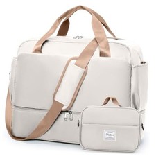 Travel Duffel Bags for Women, Carry-on Overnight Weekender Bag Beige Brown