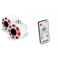 Kicker 47KMFC9W 9" White Horn-Loaded Tower Speakers with Flat-Mount Tower Ada...