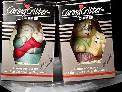 ๐ Christmas Ornament Lot 4pc Gorham Jasco Caring Critters Crystal & Porcelain - Picture 15 of 22