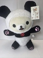 Rilakkuma Korilakkuma Panda Plush 13” San-X 2016 Red Button Pink Embroidered Paw