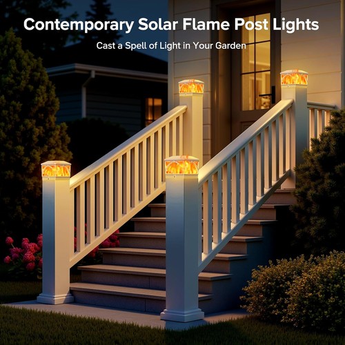 1/2/4/6/8x LED Solar Deck Post Cap Lights Flickering Flame Outdoor Garden Fence - Picture 13 of 23