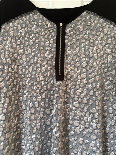 NINA LEONARD PLUS SIZE 2XL ANIMAL PRINT BATWING SLEEVE TUNIC WITH BLACK YOKE ZIP - Picture 10 of 16