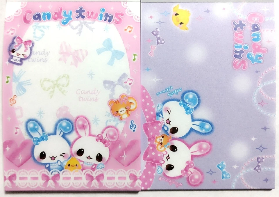 Q-lia Dream Candy Twins Mini Memo Pad 70 Animal Rabbit Squirrel MADE IN JAPAN - Image 2 of 2