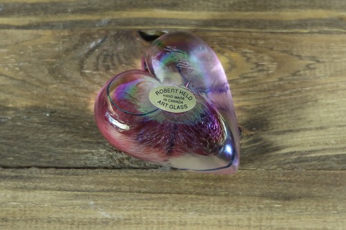 Robert Held irisierender lila violetter Herz Kunst Glas Briefbeschwerer signiert Kanada - Bild 3 von 5