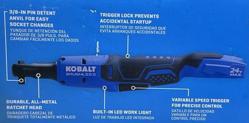 Llave de trinquete inalámbrica sin escobillas Kobalt 24V 3/8" 1102332 ¡¡Solo herramienta NUEVA!!! - Imagen 9 de 9