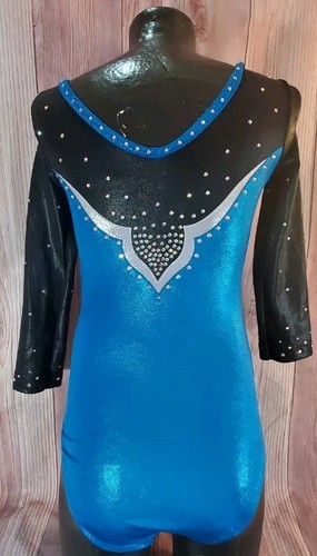 GK Elite Mädchen blau schillernd Langarm Wettkampf Trikot mit Kristallen CL - Bild 3 von 4