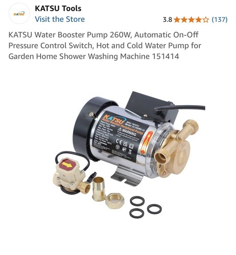 KATSU Water Booster Pump 260W, Automatic On-Off Pressure Control Hot Cold Pump