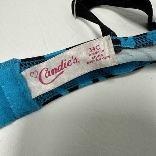 Vintage Y2K Candie's Bra Blue Zebra Print Lace Trim Padded Underwire 34C - Picture 5 of 8