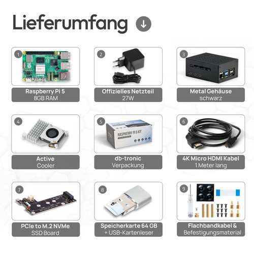 Raspberry Pi 5 NVMe Set | PCIe M.2 | Édition 64 Go | Boîtier métallique | Active Cooler - Photo 28/44
