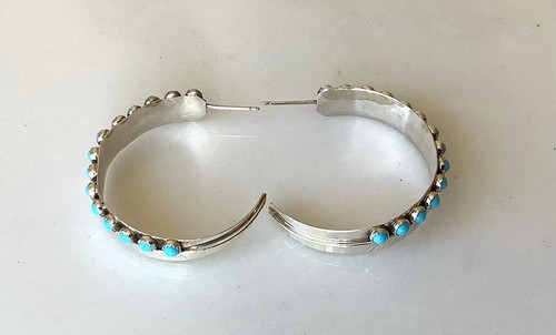 Native American Navajo Turquoise Sterling Silver Handmade Post Earrings - Bild 4 von 8