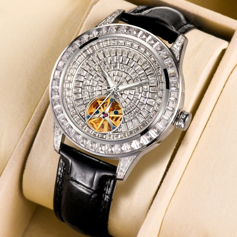 Reloj mecánico de lujo para hombre 2024 de acero con diamantes incrustados a mano - estilo hip-hop Foto 2 de 4