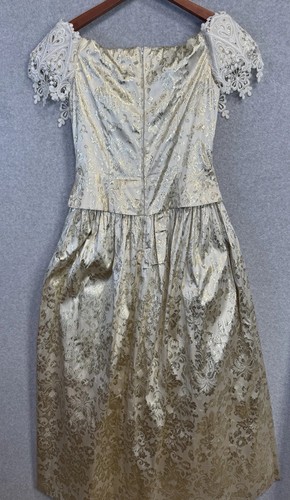 VTG Jessica McClintock Ivory Gold Lace Brocade Ball Gown Dress 12 USA 80s Formal - Picture 13 of 24