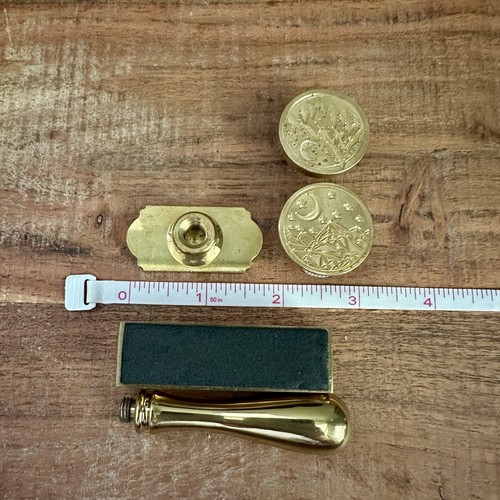 Brass Tone Wax Seal Stamp Set With 2 Handles And Interchangeable Seals - Picture 16 of 16