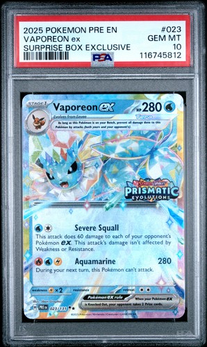Vaporeon EX 023/131 Caja Sorpresa Estampada Exclusiva Pokemon PSA 10 - Imagen 1 de 2