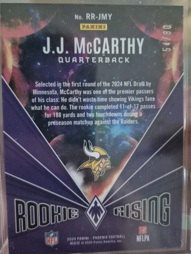 2024 Panini Phoenix JJ MCCARTHY Rookie Rising Pink Prizm #54/80 RC Vikings - Bild 2 von 2