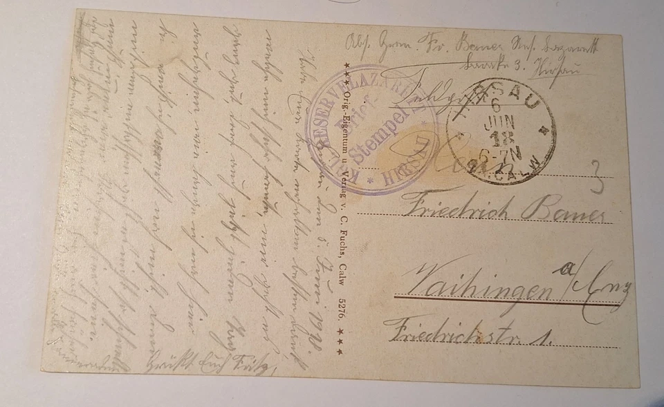 AK Feldpost 1918 Hirsau Calw - Roter Stempel Reserve-Lazarett - Klosterbrücke - Bild 2 von 2