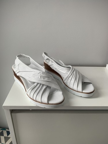 Pavers womens White Mules leather sandals open toe wedge heels shoes Size 6 uk - Picture 3 of 10