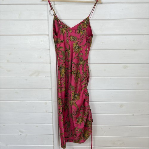 RIVER ISLAND Dress Womens Size UK 10 Pink Gold Midi Slip Holiday Party Tropical - Picture 6 of 12