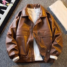 New Men's Retro Faux Leather Coat Fashion Motorcycle Jackets Casual Outwear Punk