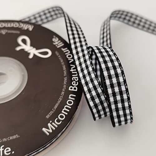 Buffalo Check Ribbon Black and White Gingham Ribbon 25 Yards for 3/8" black - Picture 3 of 7