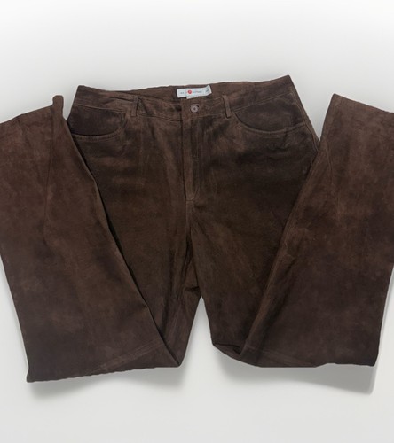 Vintage 90er/Y2K schokobraun Wildleder Leder Bootcut Hose 14P Petite 29,5" Schrittlänge - Bild 4 von 11