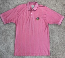 Cutter & Buck Golf Polo Mens L Quick Dry Pink Striped Black Bear Golf Club Logo