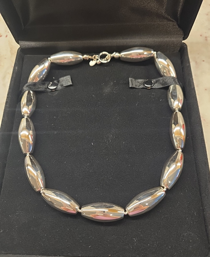 Sterling Silver Bead Necklace Bold Elongated Marquise Shaped 19.25" New Box QVC - Picture 3 of 21