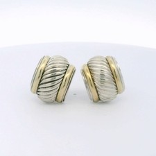 David Yurman Two Tone 925/14k Cable Hoop Earrings C31021284 