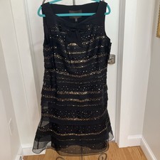 Carolina Herrera dress 16 Black w/ Gold Sequins Fit & Flare Tiered Hem, Special!