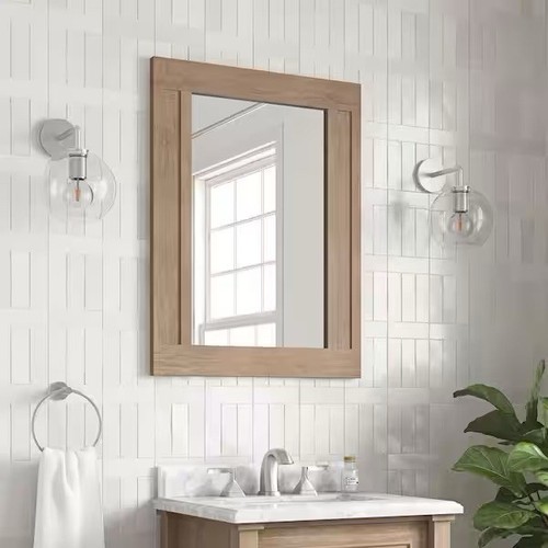 Home Decorators 28 in. W x 40 in H Framed Wall Mount Bathroom Vanity Mirror, Oak