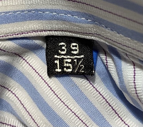 Canali Made in Italy 15 1/2 (39cm) French Cuff Blue Lavender Stripe Shirt Button - Picture 7 of 11
