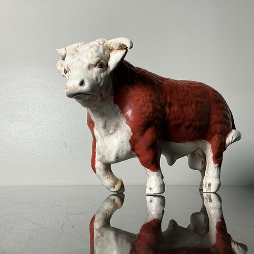 Vintage Ceramic Hereford Bull Figurine Red White Farmhouse Rustic Cattle