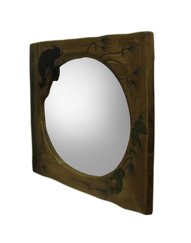 Zeckos Lazy Bear Hand Crafted Wood Framed Wall Mirror - Picture 2 of 3