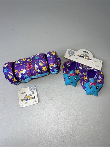 Build A Bear Workshop Rainbow Sleeping Bag & Matching Slippers NWT