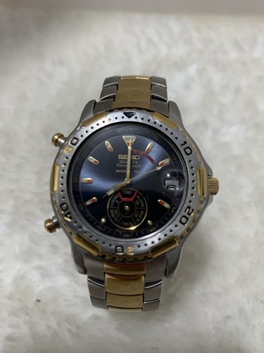 Retro Seiko Dancing Hands 6m25-6039 Blue Dial Chronograph Sports Month Day - Picture 5 of 19