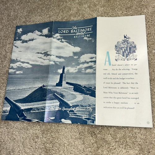 Vintage 1950s THE LORD BALTIMORE HOTEL Brochure BALTIMORE MD. - Picture 2 of 8