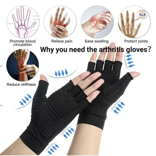 Anti Arthritis Fingerless Copper Compression Gloves Hand Support Pain Relief UK - Picture 6 of 27