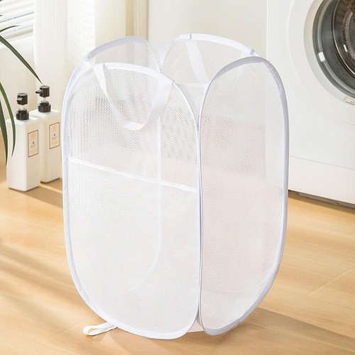 Collapsible Mesh Laundry Basket,Pop Up Hamper-Easy Large, 2 white - Picture 3 of 5
