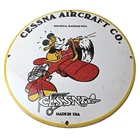 Vintage Cessna Aircraft Sign - Mickey Mouse Gas Pump Airplane Porcelain Sign
