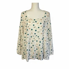 Lands End Women’s Plus Size Tiered Top 1X Lightweight Jersey Long Sleeve Floral