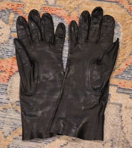 Damen Miss Aris Feder Leder Handschuhe schwarz über Handgelenklänge Größe 7 1/2