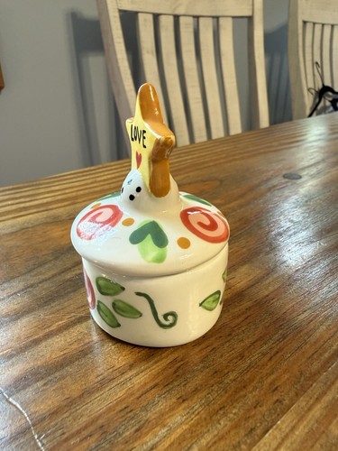 A Rainy Day Clay By Birdbrain Hand Painted Tea Light/Trinket Dish W/"Love" Lid - Picture 3 of 10