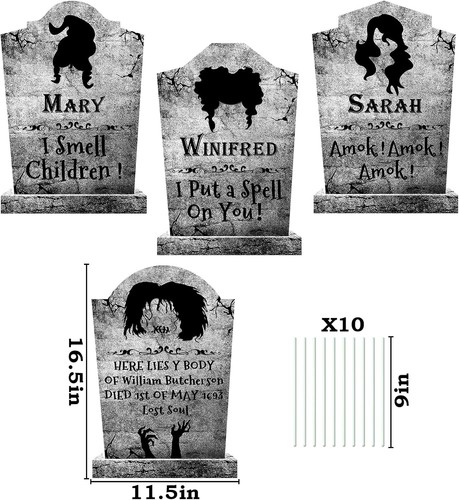 Outdoor Halloween Deko, 4ct große Hokuspokus Hexen Grabsteine, - Bild 4 von 6