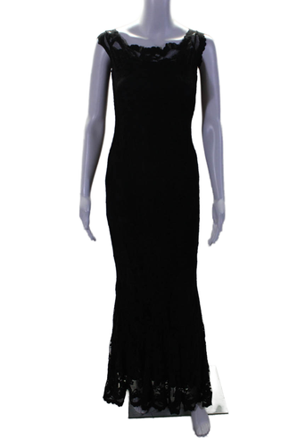 Balensi Womens Sleeveless Scoop Neck Lace Gown Black Size 2