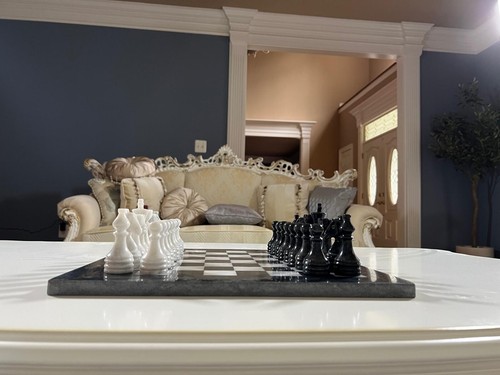 Juego de ajedrez de mármol hecho a mano con estuche de regalo - Juego de ajedrez blanco y negro - Ajedrez 12x12 - Imagen 6 de 8